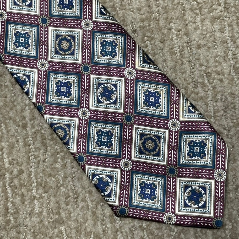 Countess Mara Silk Tie Mens Burgundy Blue Geometric Formal Classic USA Luxury
